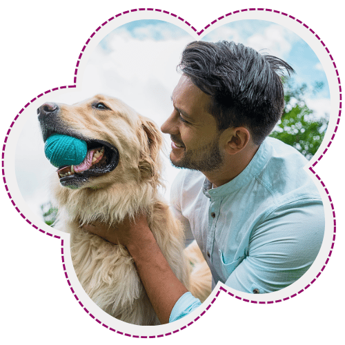 man playing with pet